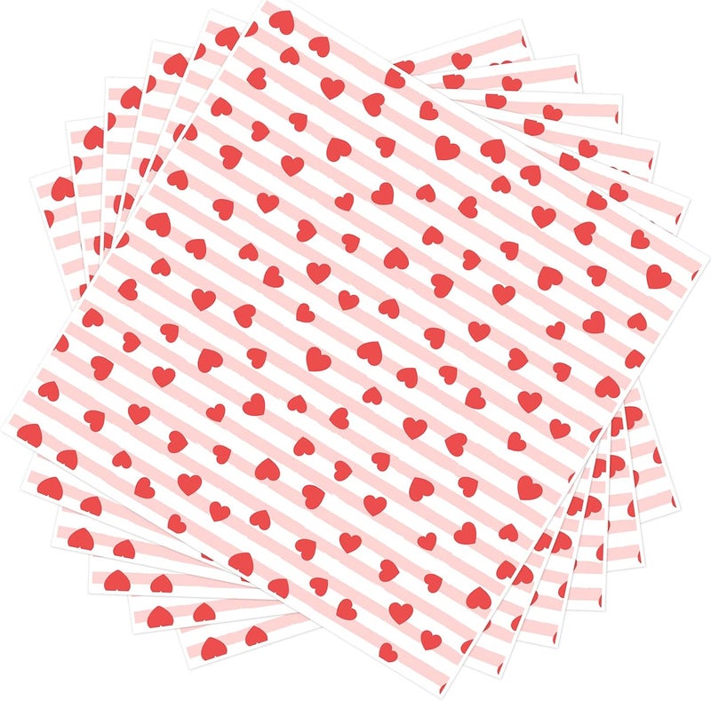 Ocmoiy 100 Sheets Valentine's Day Wax Paper 10" x 10" Sandwich Wrapping Paper, Colored Decorative Deli Parchment Food Basket Liners for Wrapping Holiday Treats, Candy, Cookies (Heart & Stripe) - Image 1